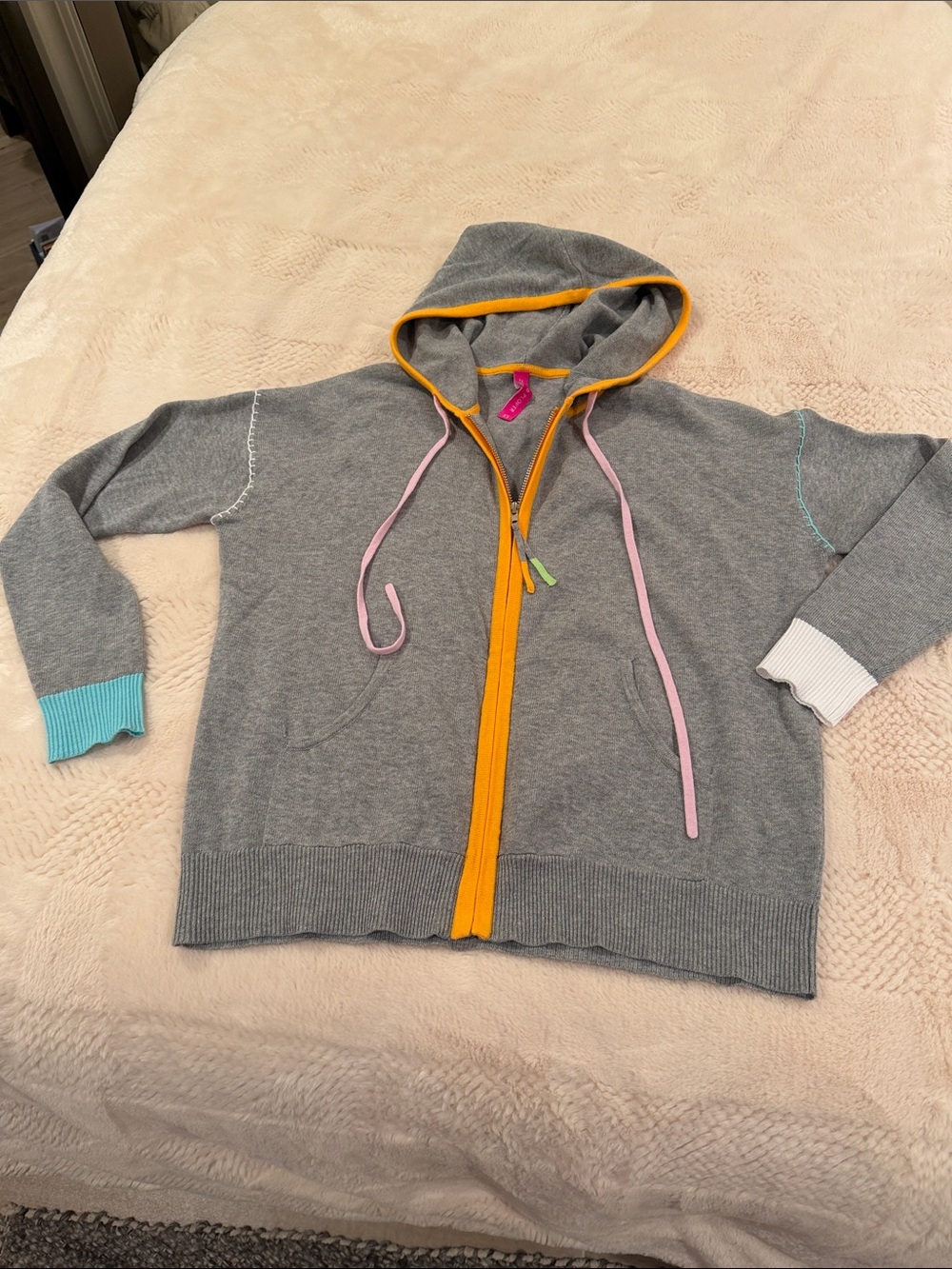 Women's Zaket Plover Zip Hoodie Cardigan with Orange blue and Pink Drawstrings